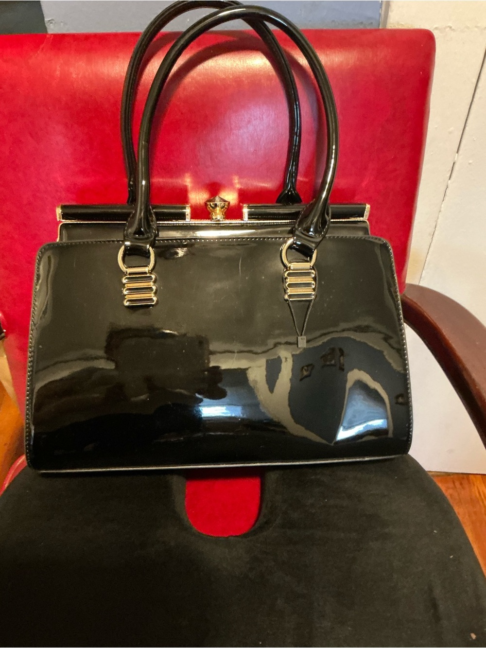 Classic Black Patent Satchel Handbag
